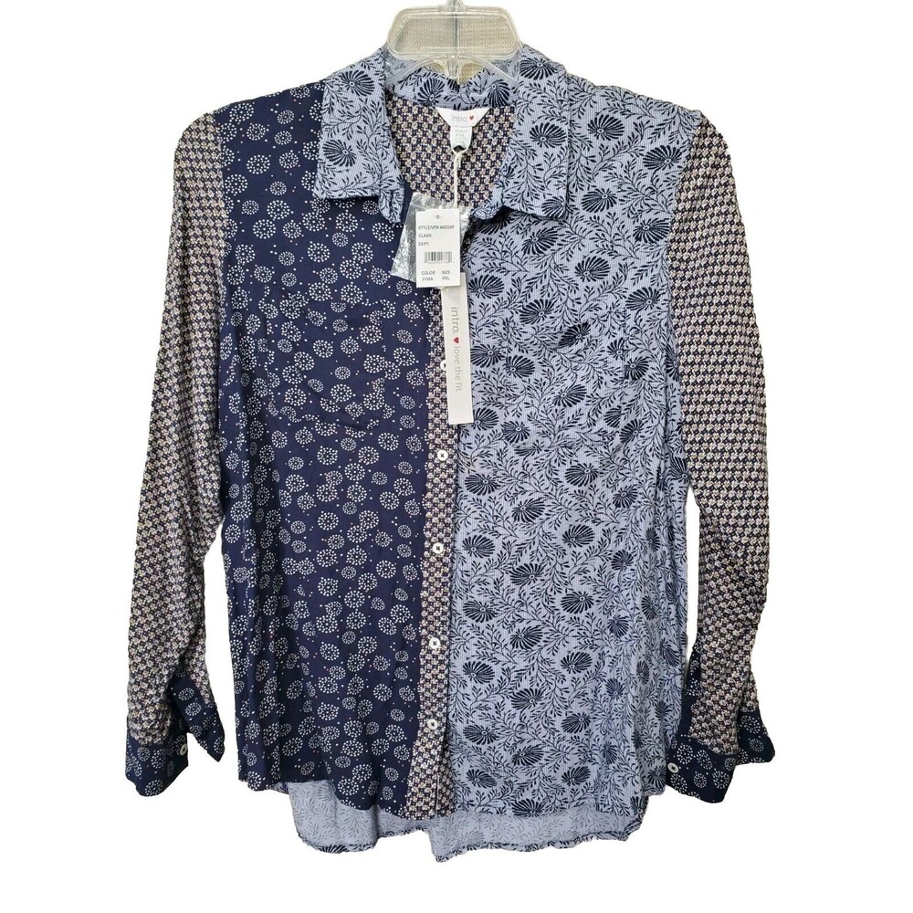 Intro Rayon Mixed Pattern Roll-Tab Sleeve Button-Up Shirt SIze PXL NWT